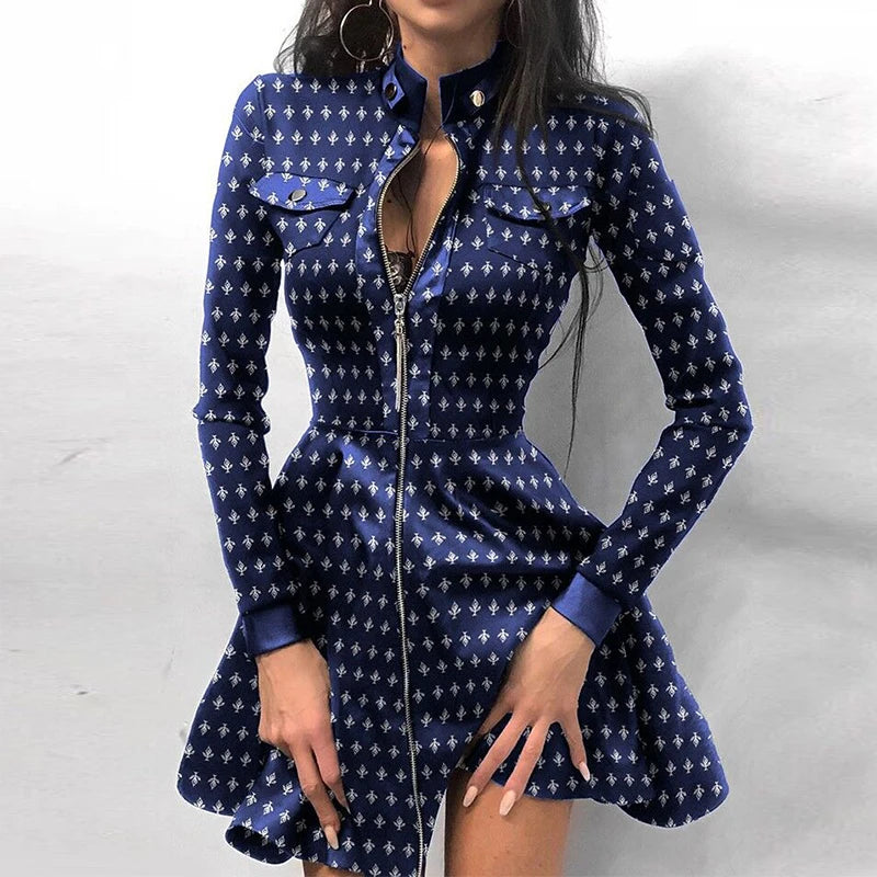 ZIPPER POCKET PU LEATHER MESH DRESS