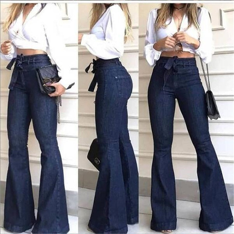 HIGH WAIST DENIM FLARED PANTS