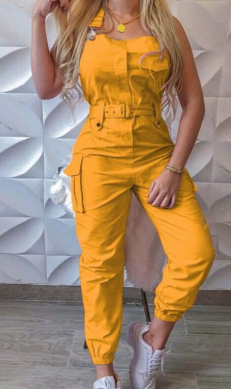 SOLID CARGO JUMPSUIT SLEEVELESS OVERALLS