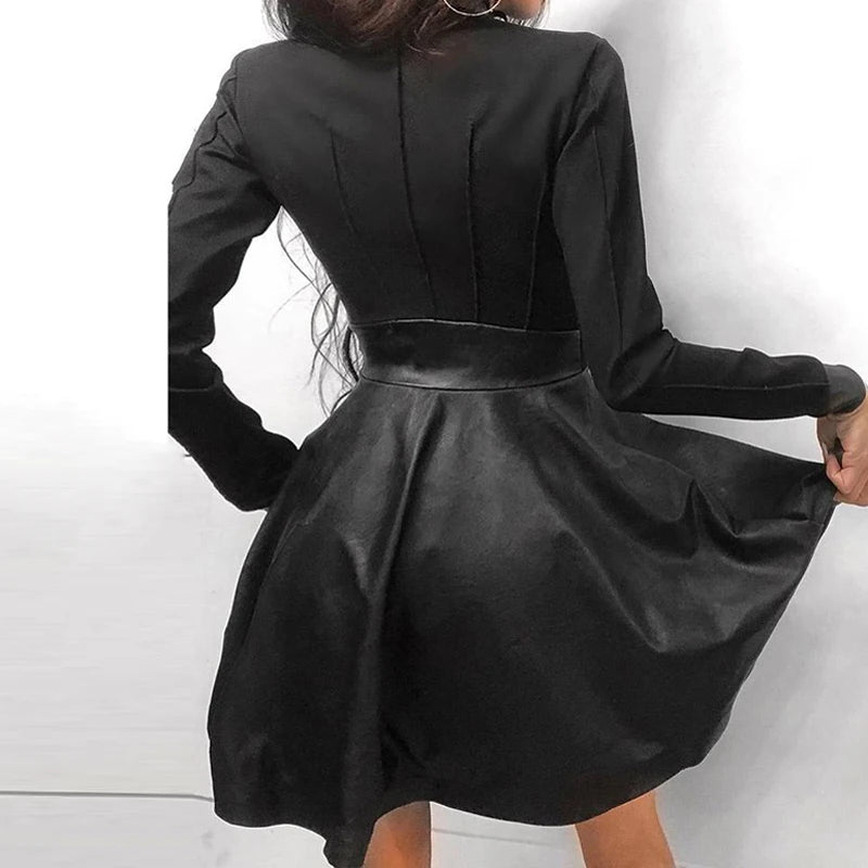 ZIPPER POCKET PU LEATHER MESH DRESS