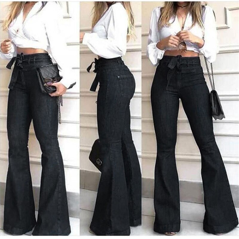 HIGH WAIST DENIM FLARED PANTS