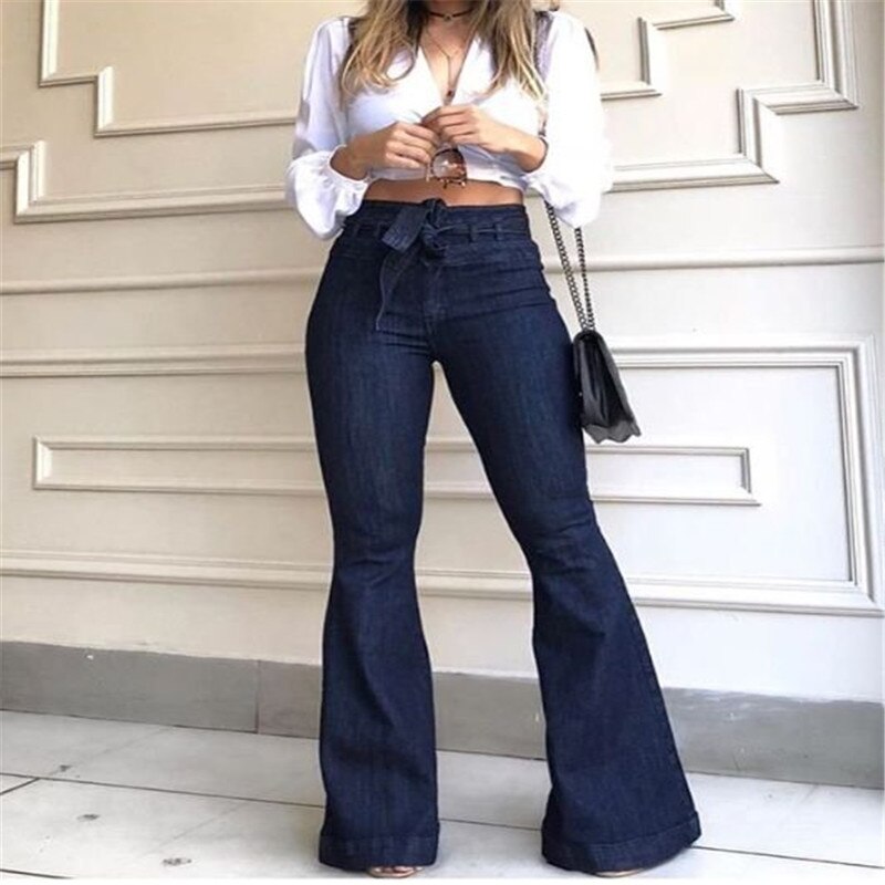 HIGH WAIST DENIM FLARED PANTS