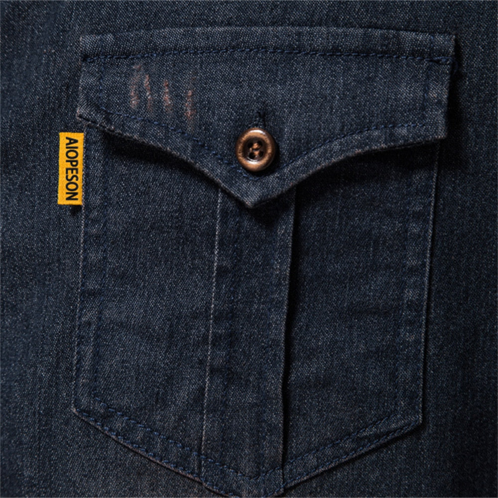 COTTON DENIM LONG SLEEVE SLIM FIT COWBOY SHIRT