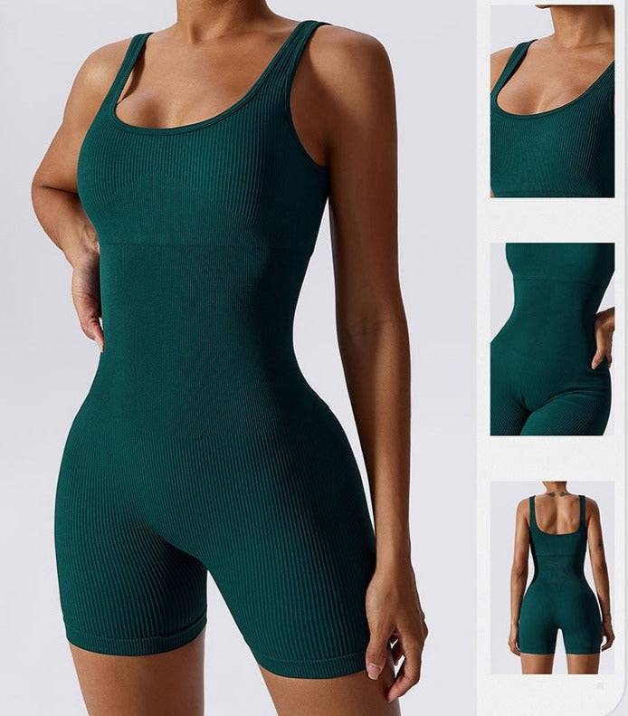 ONE PIECE TUMMY CONTROL SEAMLESS RIBBED YOGA ROMPER