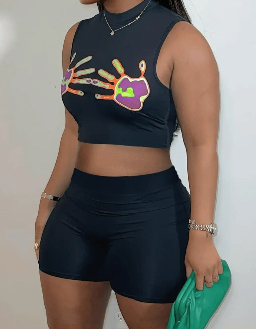 CROP TOP MINI SHORTS 2PCS SET