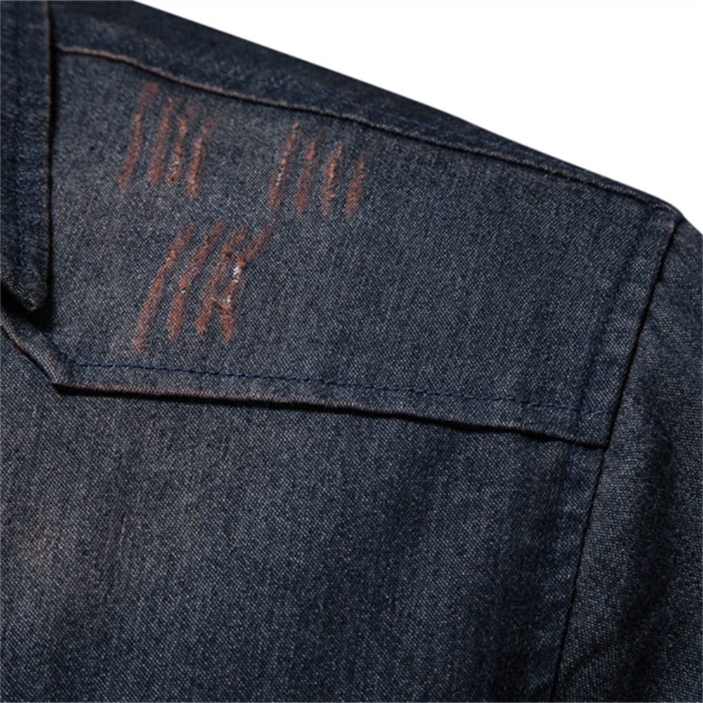 COTTON DENIM LONG SLEEVE SLIM FIT COWBOY SHIRT