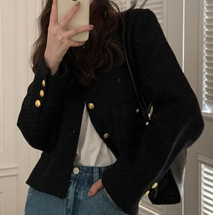 ELEGANT O NECK SHORT TWEED JACKET