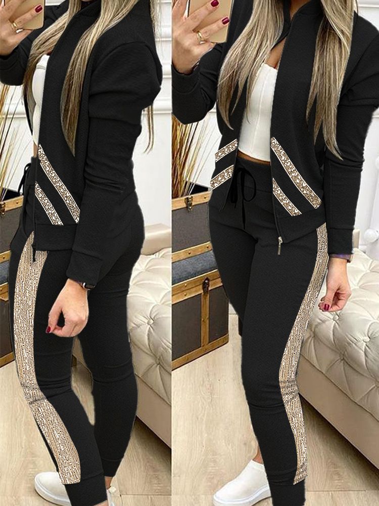 WOMEN TWO PIECE TRACKSUIT ZIPPER TOP AND PANTS SET