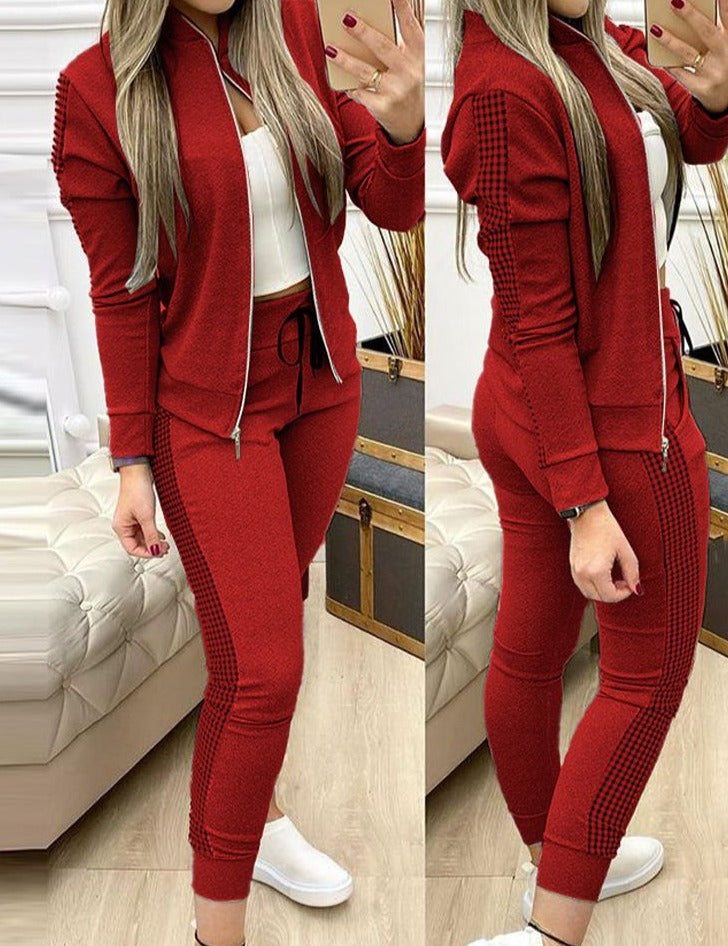 WOMEN TWO PIECE TRACKSUIT ZIPPER TOP AND PANTS SET