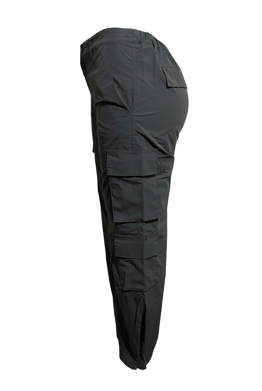 Charcoal cargo pants, side