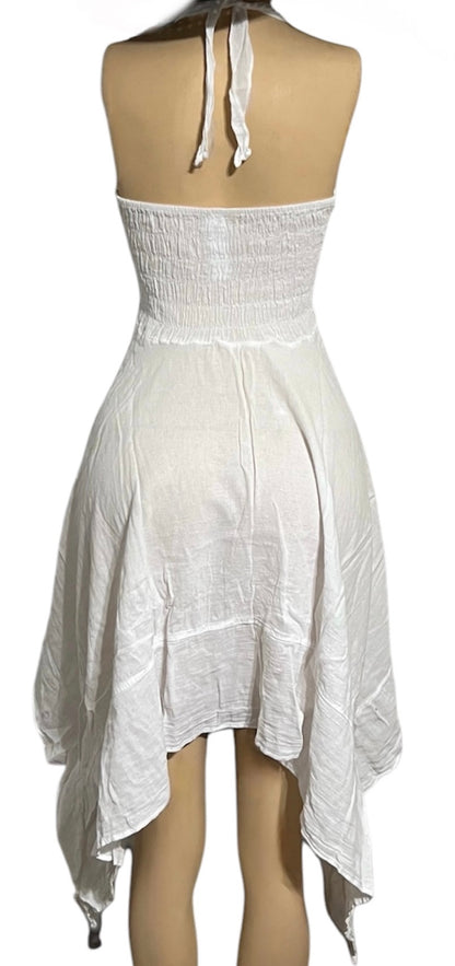 SOLID HALTER V-NECK BACKLESS SUMMER/BEACH DRESS