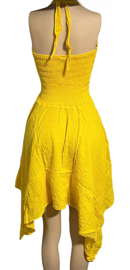 SOLID HALTER V-NECK BACKLESS SUMMER/BEACH DRESS