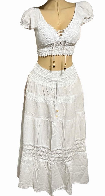 SOLID CROCHET TOP AND LONG SKIRT SUMMER/BEACH 2PC SET