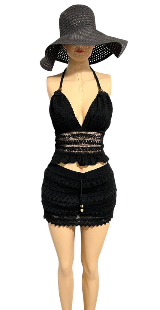 HALTER CROCHET TOP AND SKORT 2PC SET