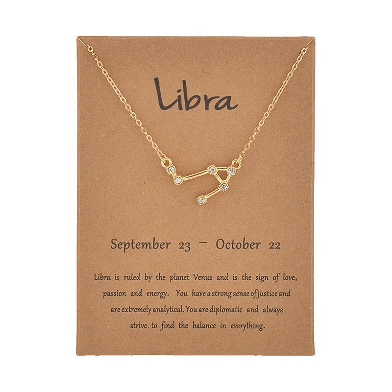 STAR ZODIAC SIGN CONSTELLATION CRYSTAL CHARM NECKLACE