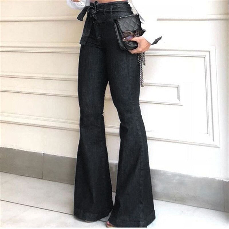 HIGH WAIST DENIM FLARED PANTS