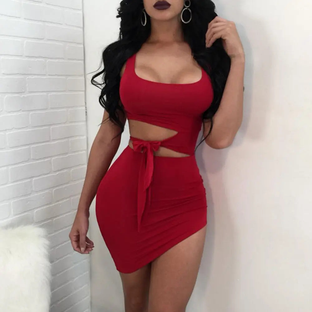 HOLLOW OUT HIGH WAIST SEXY MINI DRESS