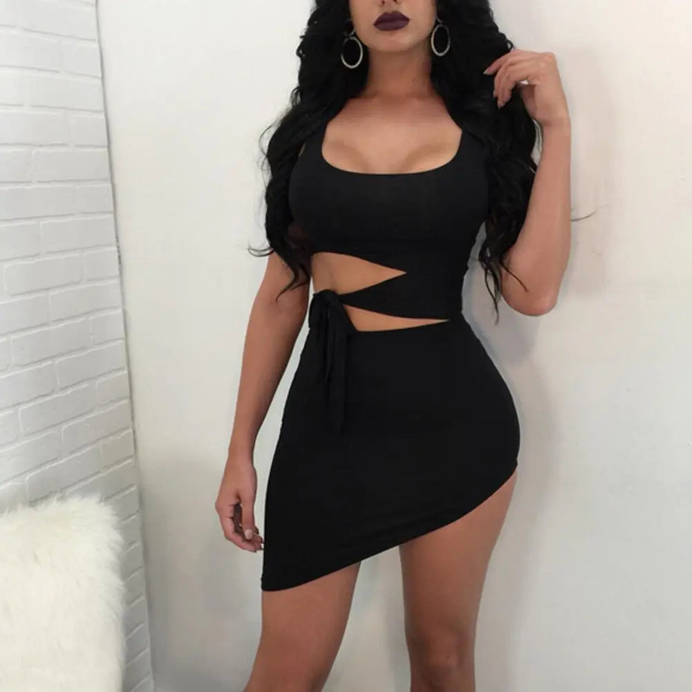 HOLLOW OUT HIGH WAIST SEXY MINI DRESS