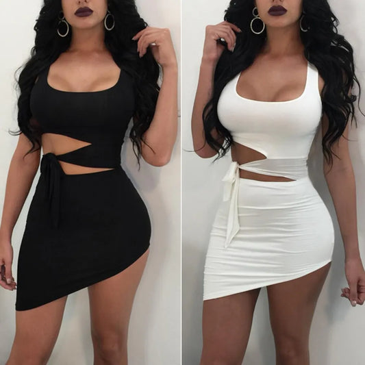 HOLLOW OUT HIGH WAIST SEXY MINI DRESS