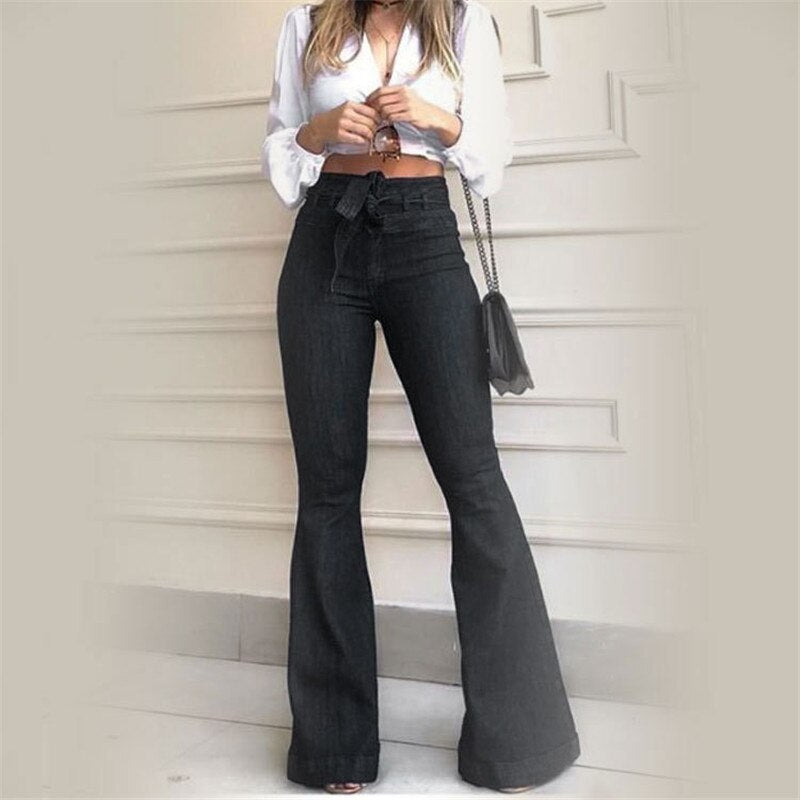 HIGH WAIST DENIM FLARED PANTS