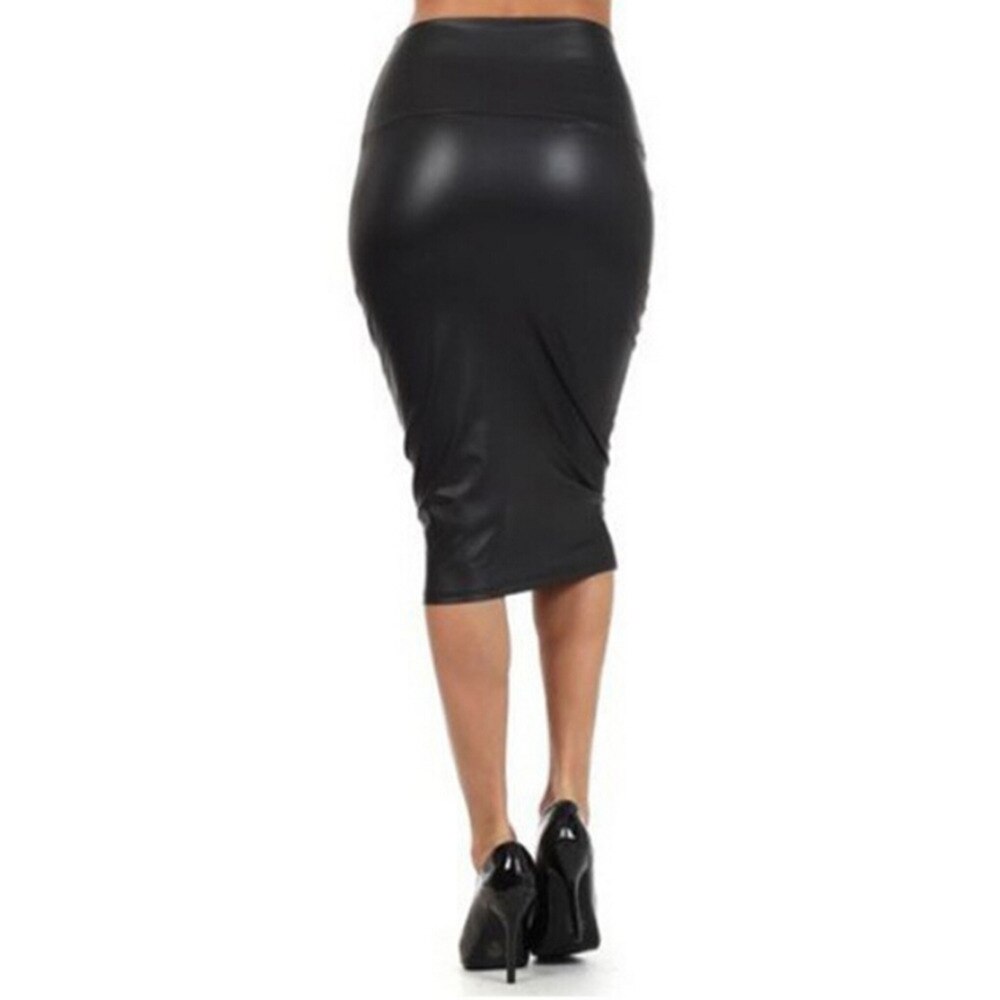 PU LEATHER HIGH WAIST PENCIL SKIRT