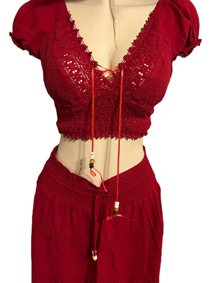 SOLID CROCHET TOP AND LONG SKIRT SUMMER/BEACH 2PC SET