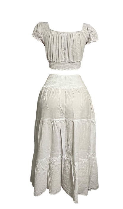 SOLID CROCHET TOP AND LONG SKIRT SUMMER/BEACH 2PC SET