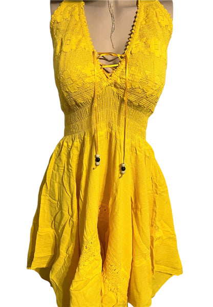 SOLID HALTER V-NECK BACKLESS SUMMER/BEACH DRESS