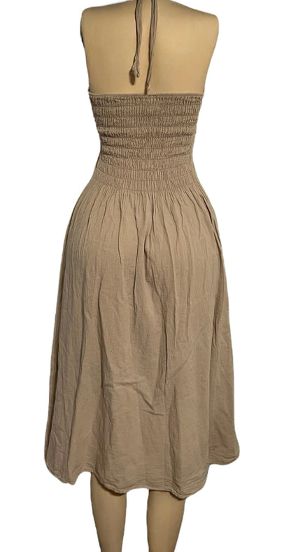 SOLID HALTER V-NECK, BACKLESS SUMMER/BEACH DRESS