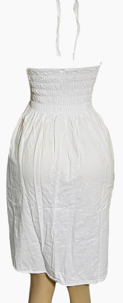 SOLID HALTER V-NECK BACKLESS SUMMER/BEACH DRESS