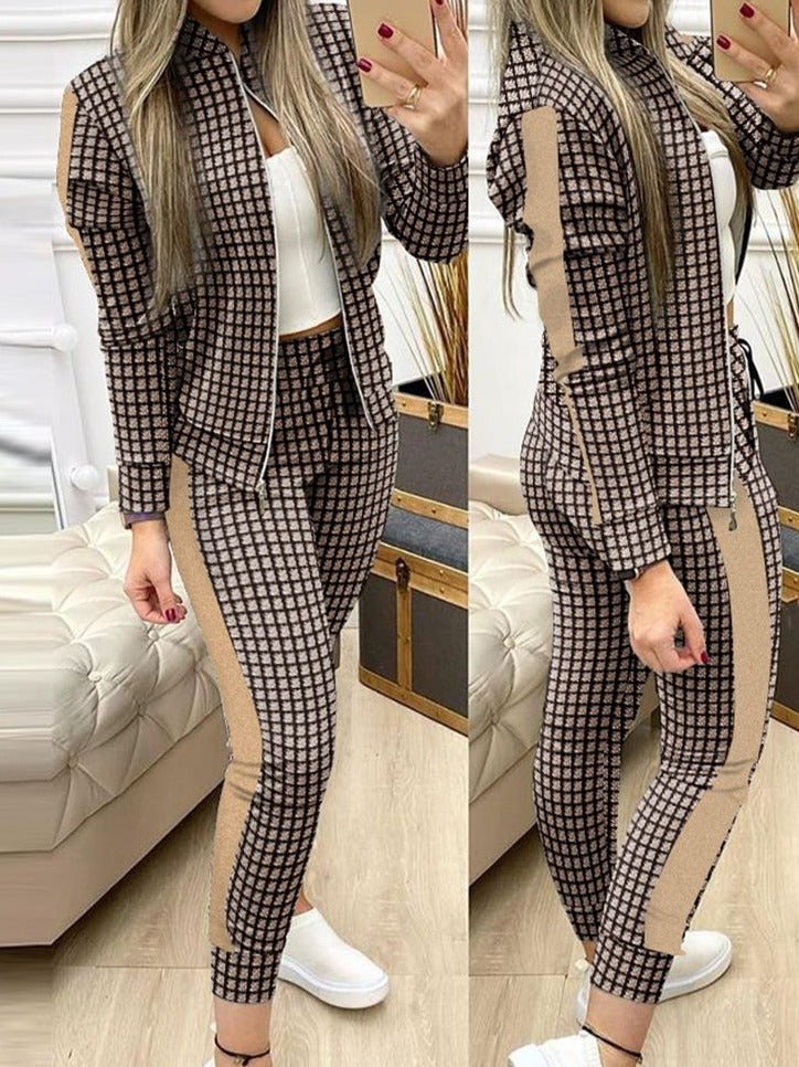 WOMEN TWO PIECE TRACKSUIT ZIPPER TOP AND PANTS SET