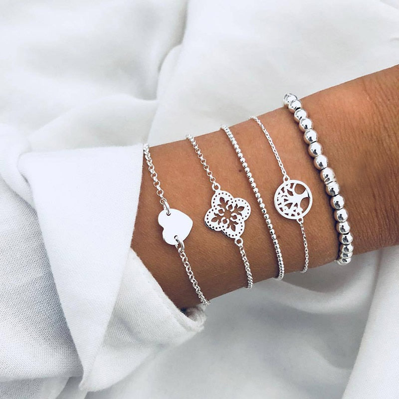 TRENDY GEOMETRIC LINK CHAIN BRACELET SET