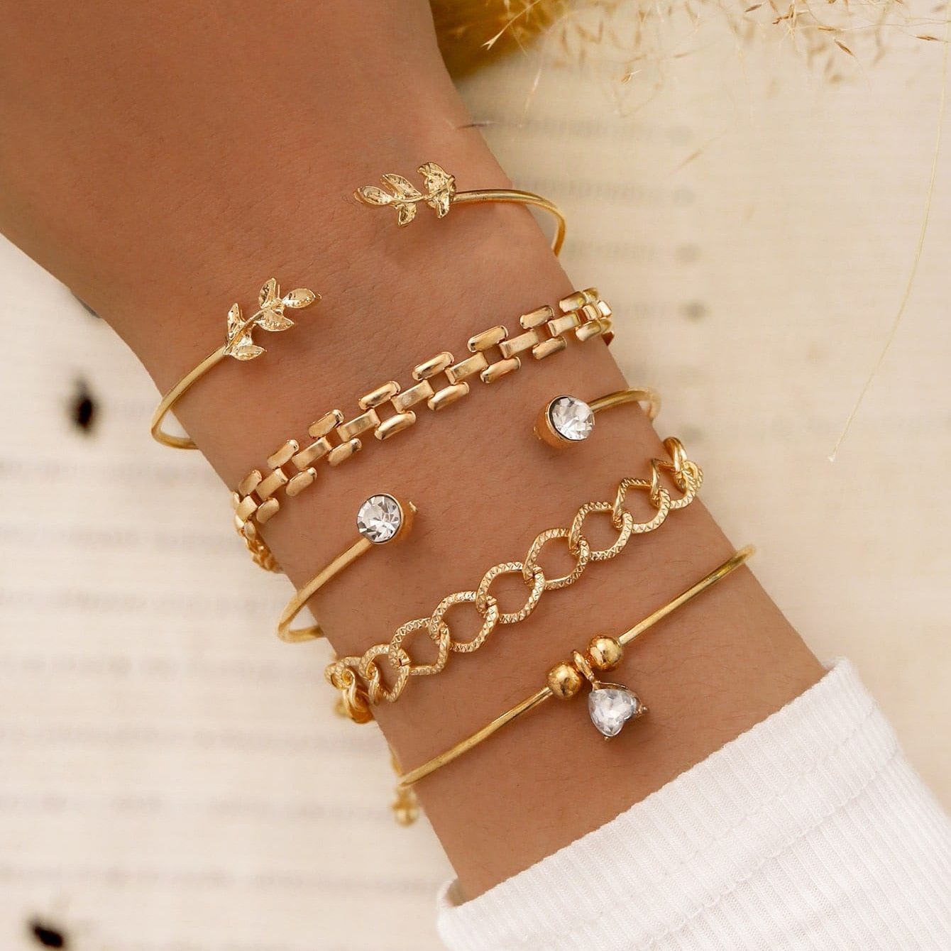 TRENDY GEOMETRIC LINK CHAIN BRACELET SET