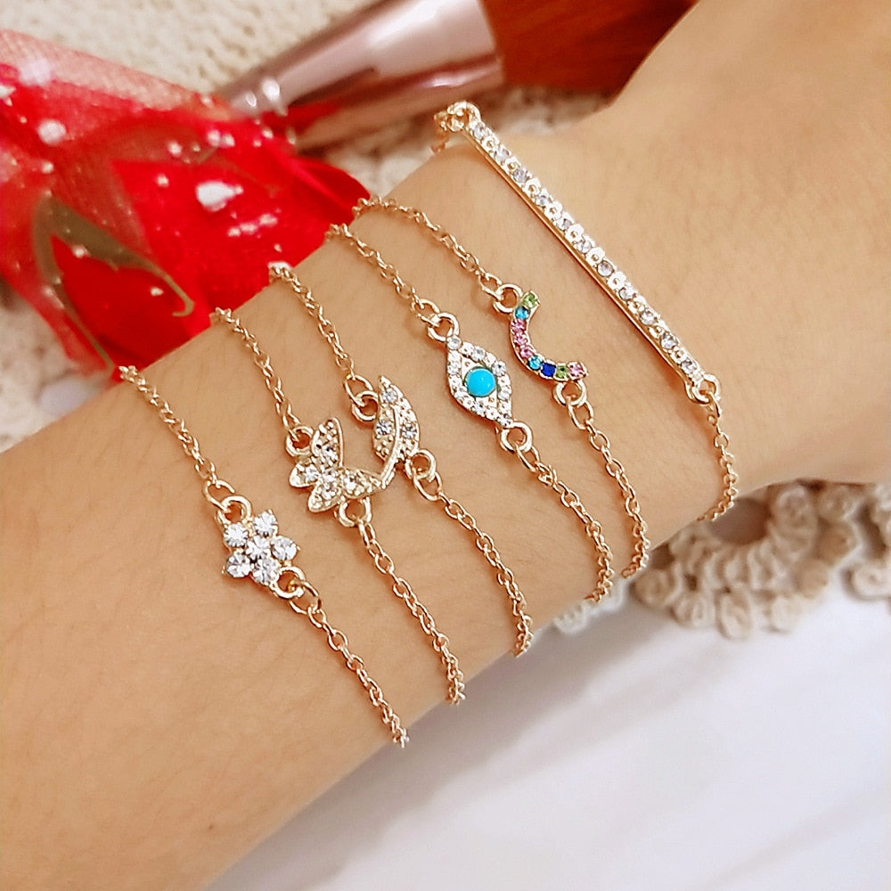 TRENDY GEOMETRIC LINK CHAIN BRACELET SET