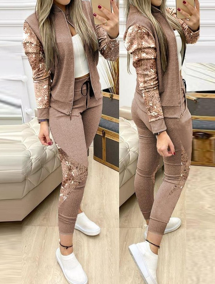 WOMEN TWO PIECE TRACKSUIT ZIPPER TOP AND PANTS SET