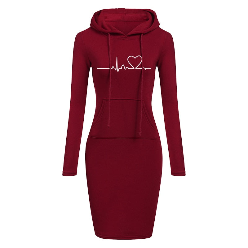 FASHION HOODED SWEATER DRESS