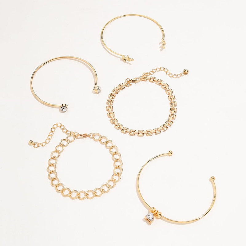 TRENDY GEOMETRIC LINK CHAIN BRACELET SET