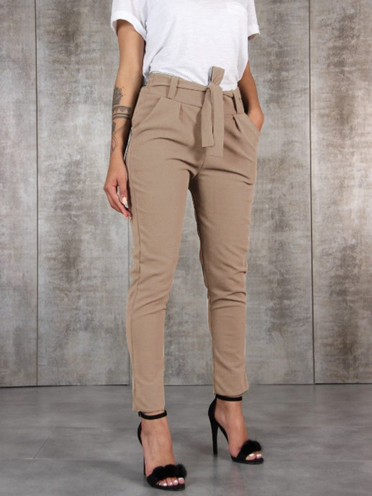 CASUAL SLIM FIT HIGH WASIT CHIFFON PANTS