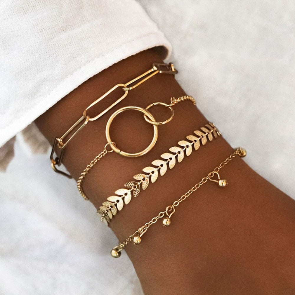 TRENDY GEOMETRIC LINK CHAIN BRACELET SET