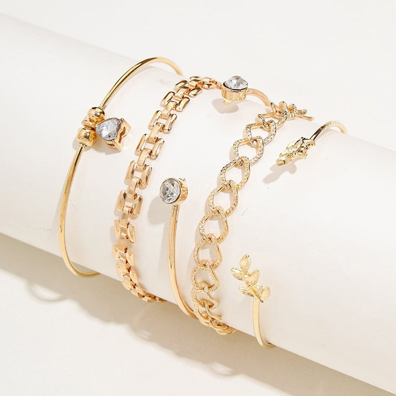 TRENDY GEOMETRIC LINK CHAIN BRACELET SET