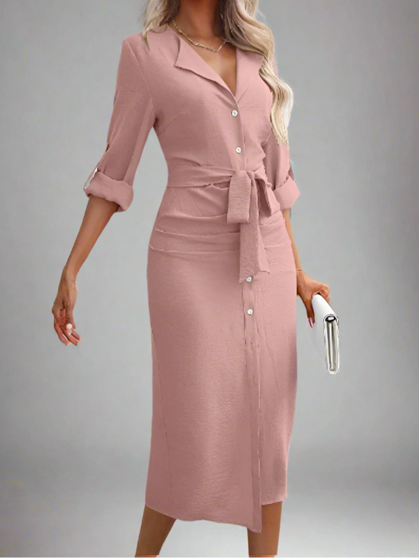 Long Sleeved Button Lace Up Dress
