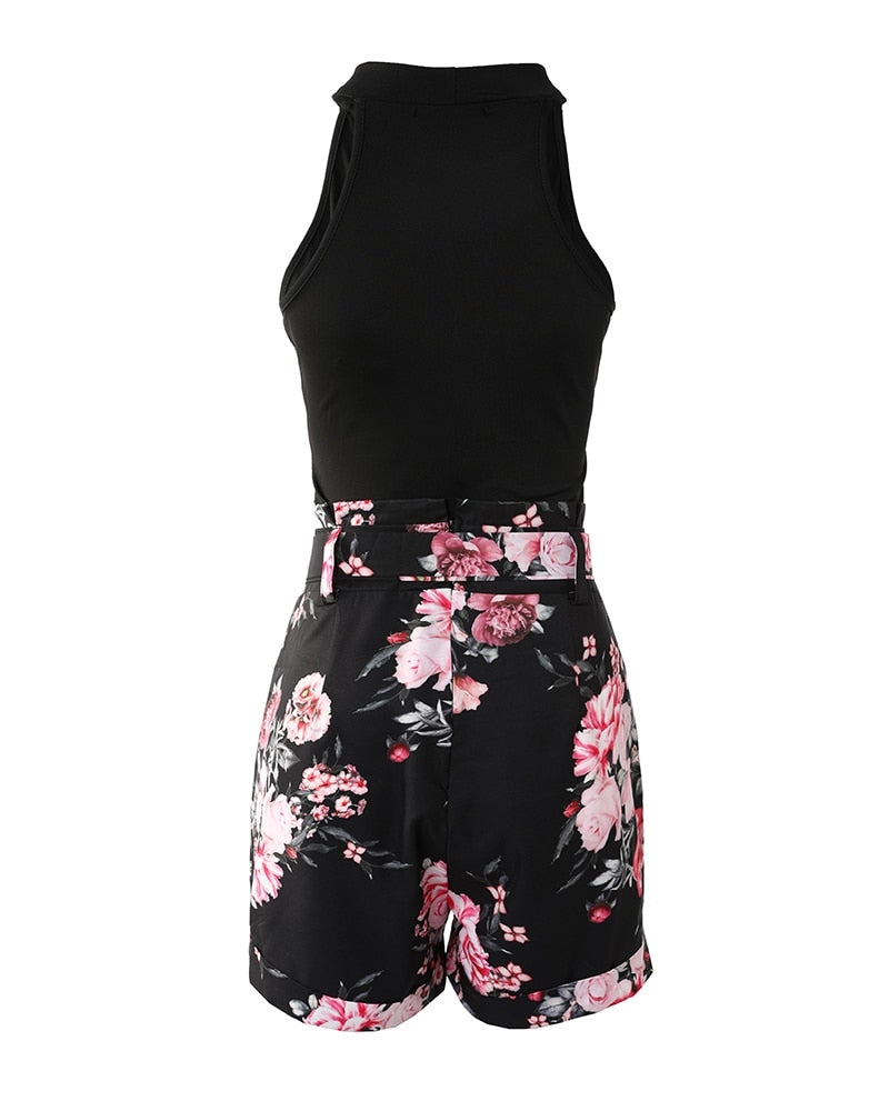 SLEEVELESS CAMI TANK HIGH WAIST PRINT SHORTS 2PCS SET