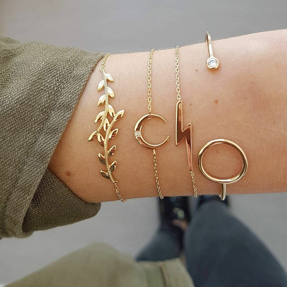 TRENDY GEOMETRIC LINK CHAIN BRACELET SET