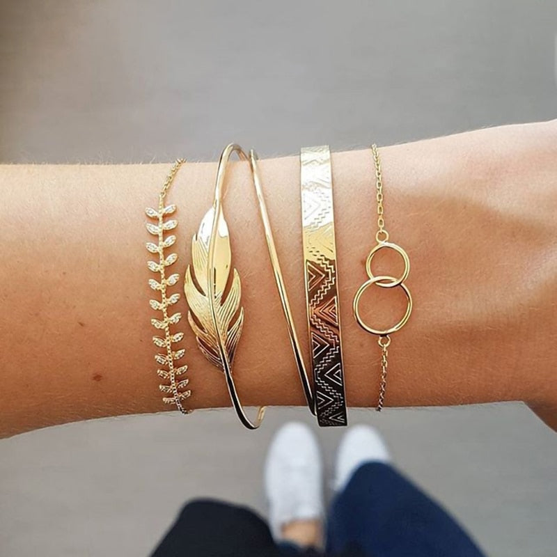 TRENDY GEOMETRIC LINK CHAIN BRACELET SET