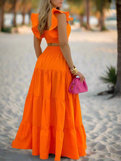 Solid Two Piece Maxi Dress