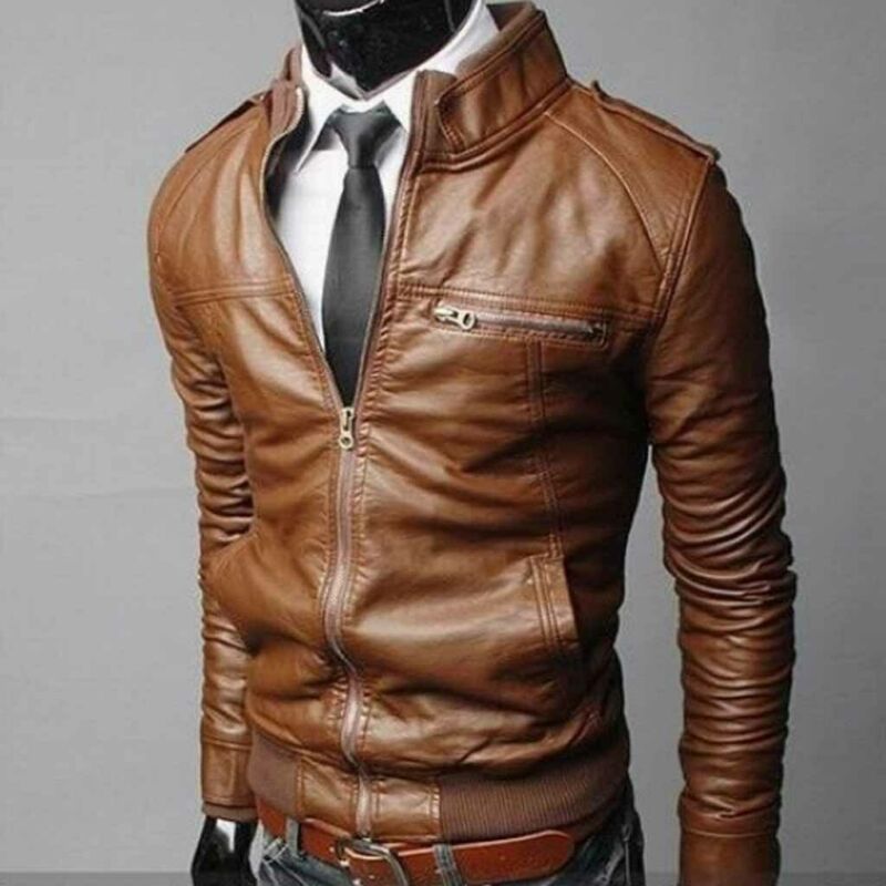 HOT FASHION COLLAR SLIM FIT LEATHER JACKET