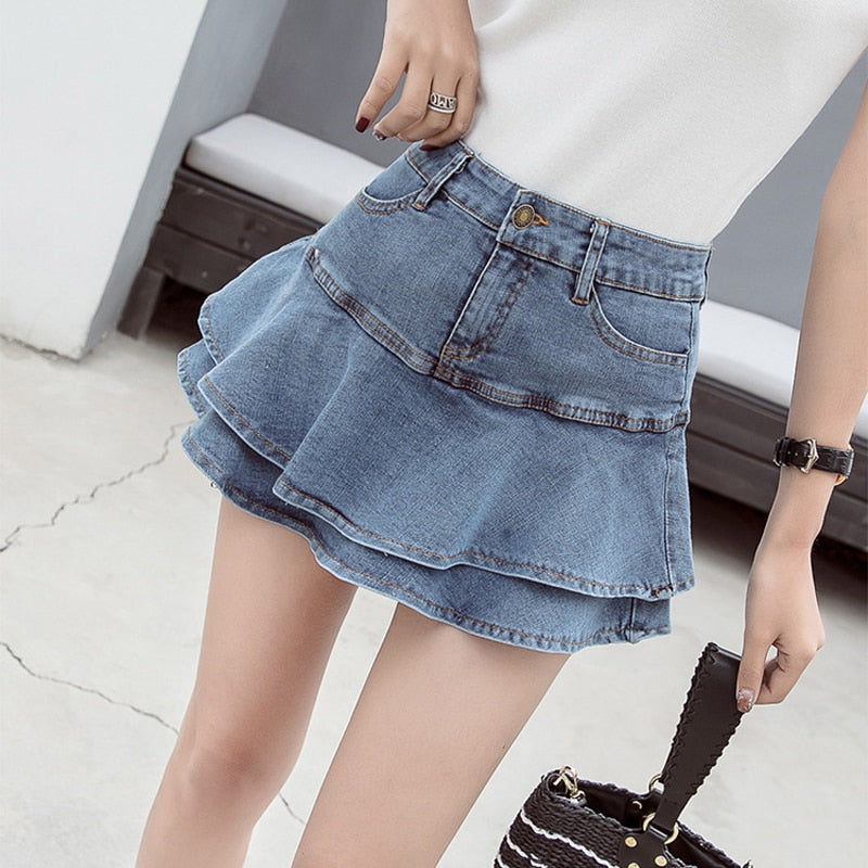 MINI LAYERED DENIM MINI SKIRTS