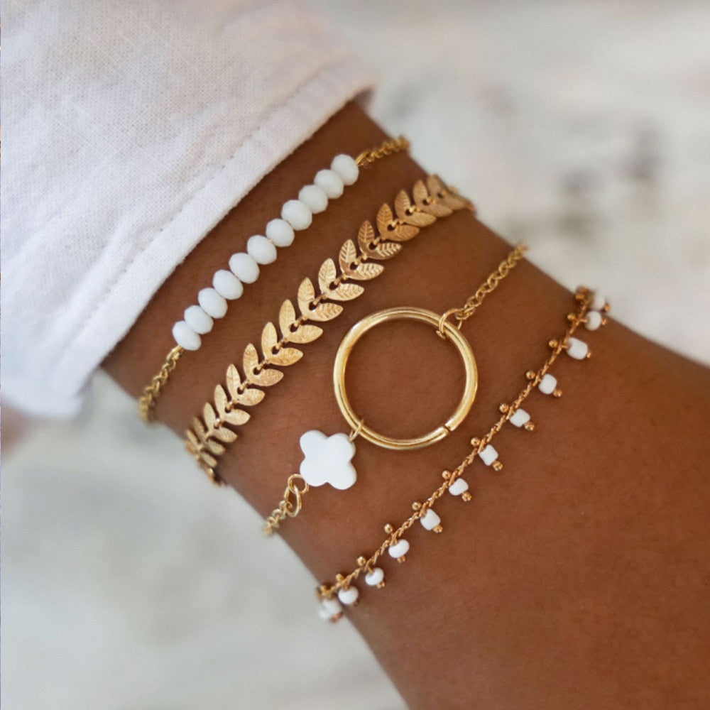 TRENDY GEOMETRIC LINK CHAIN BRACELET SET