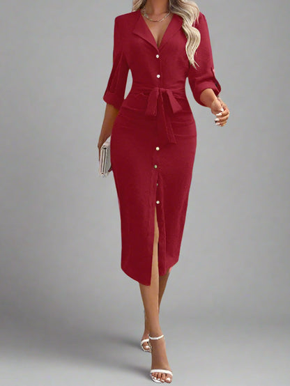 Long Sleeved Button Lace Up Dress