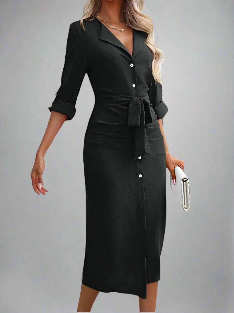 Long Sleeved Button Lace Up Dress